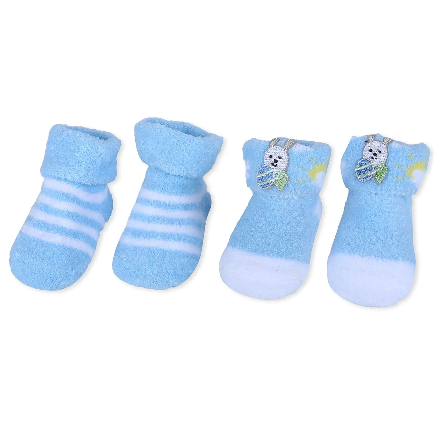 Baby Moo Bunny Stripes Newborn Breathable Infant Cotton Socks - Blue