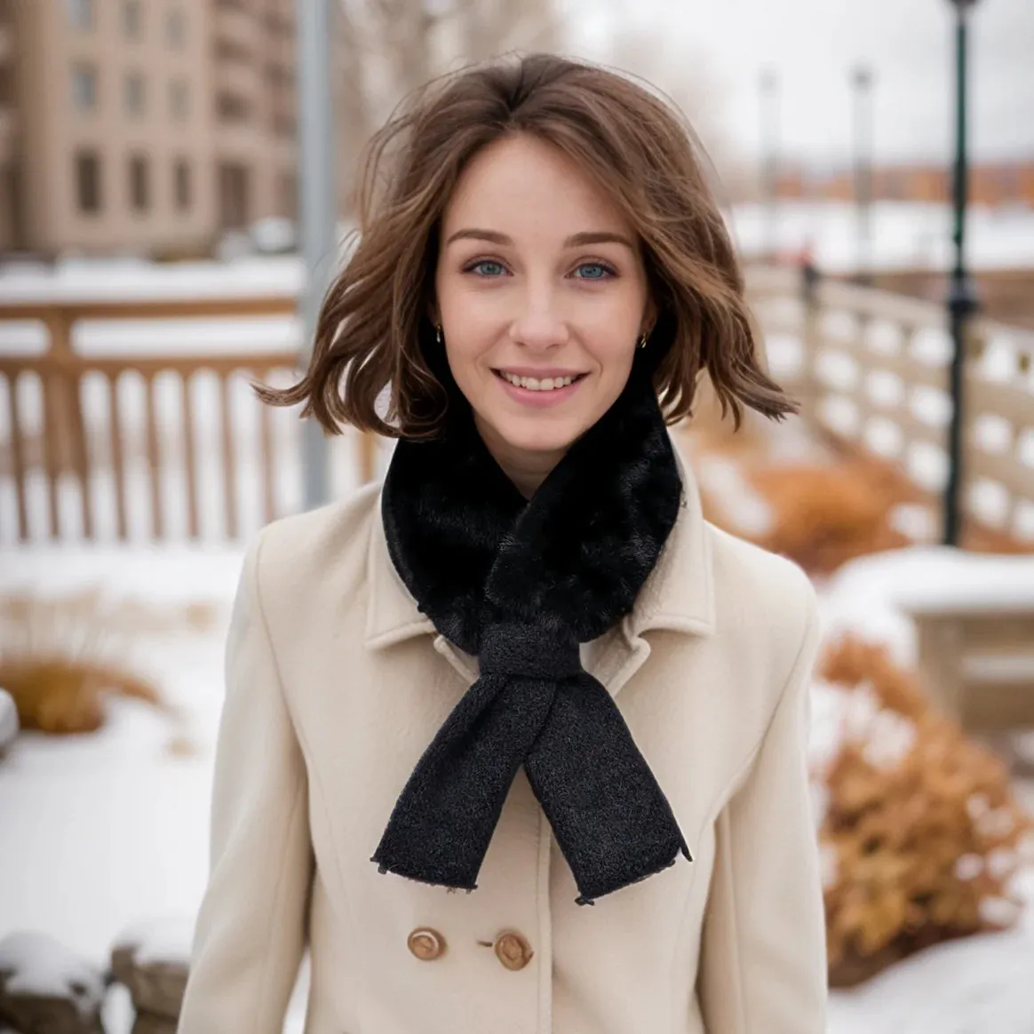 Black Ginger Black Bella Faux Fur Collar Mottled Tie Scarf - 736-491