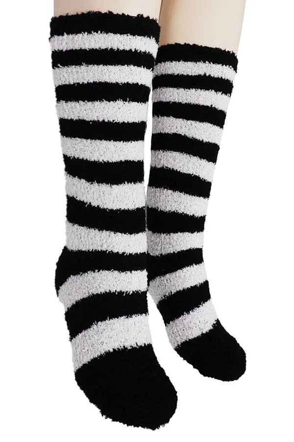 Bold Stripe Indoor Home Fuzzy Fleece Mid-Calf Socks