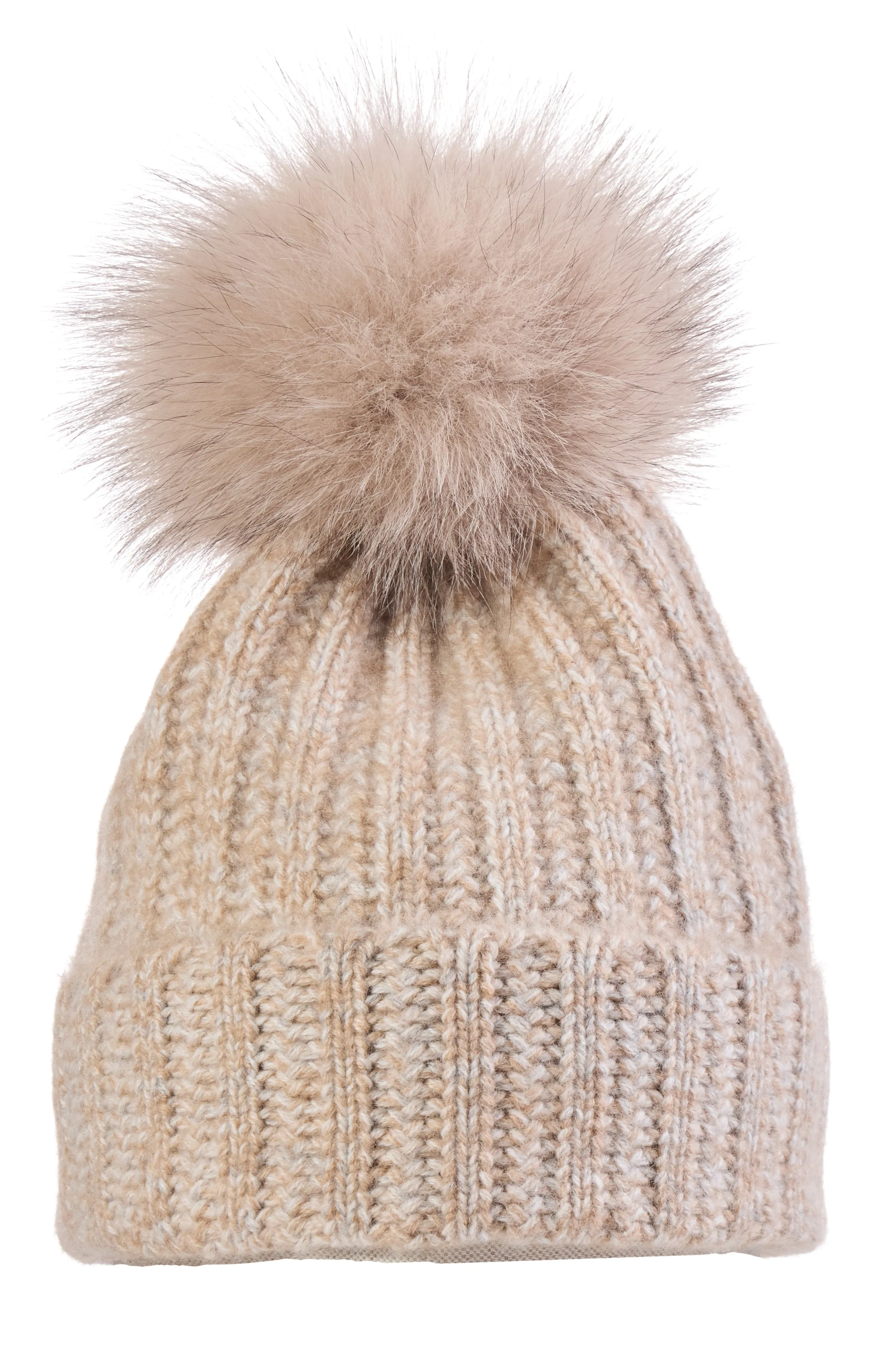 CASHMERE BEANIE WITH FUR POM HAT