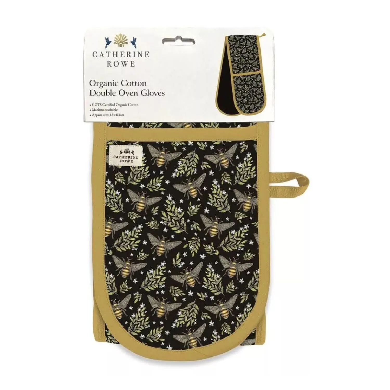 Catherine Rowe Honey Bee Pattern Organic Cotton Double Oven Gloves