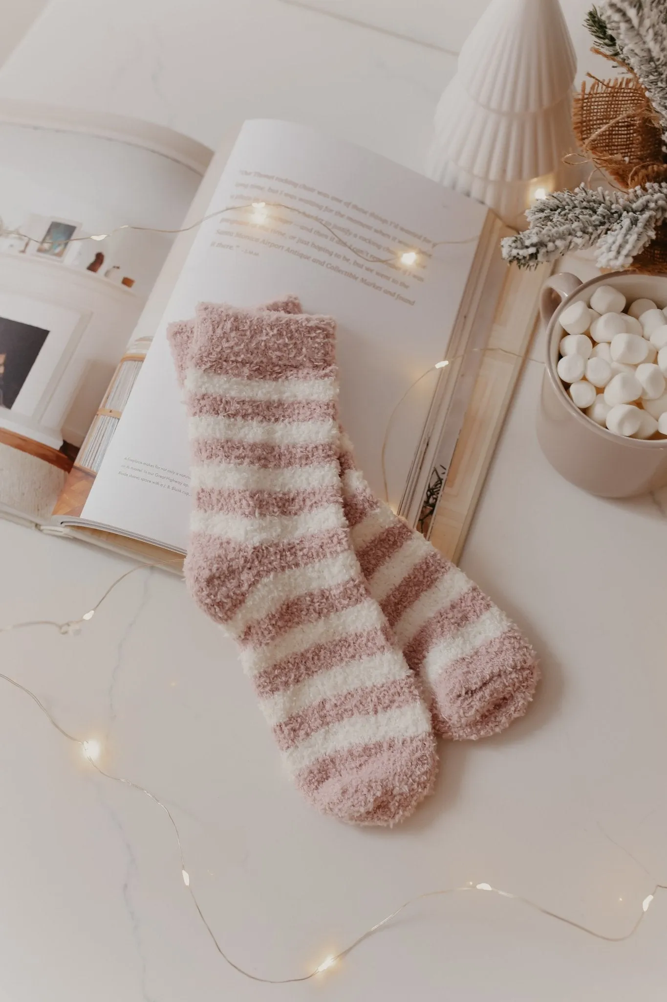 Comfy Cozy Striped Fuzzy Socks - PINK - FINAL SALE