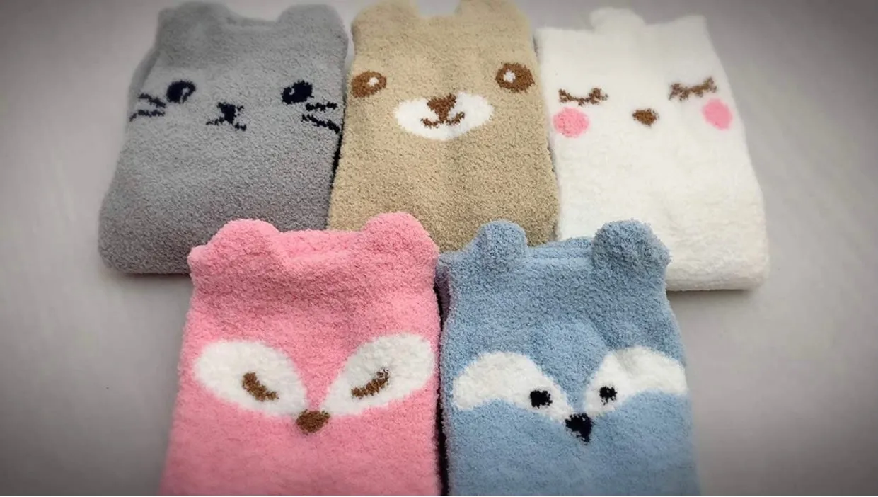 Cute Cozy Warm | Women Teen Girls | Crew Socks | 5 Pairs | (Hello)