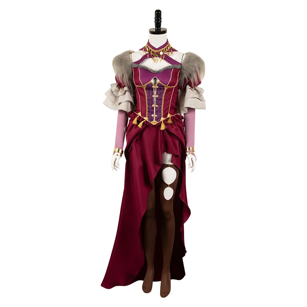 Dragon's Dogma Wilhelmina Women Red Dress Party Carnival Halloween Cosplay Costume