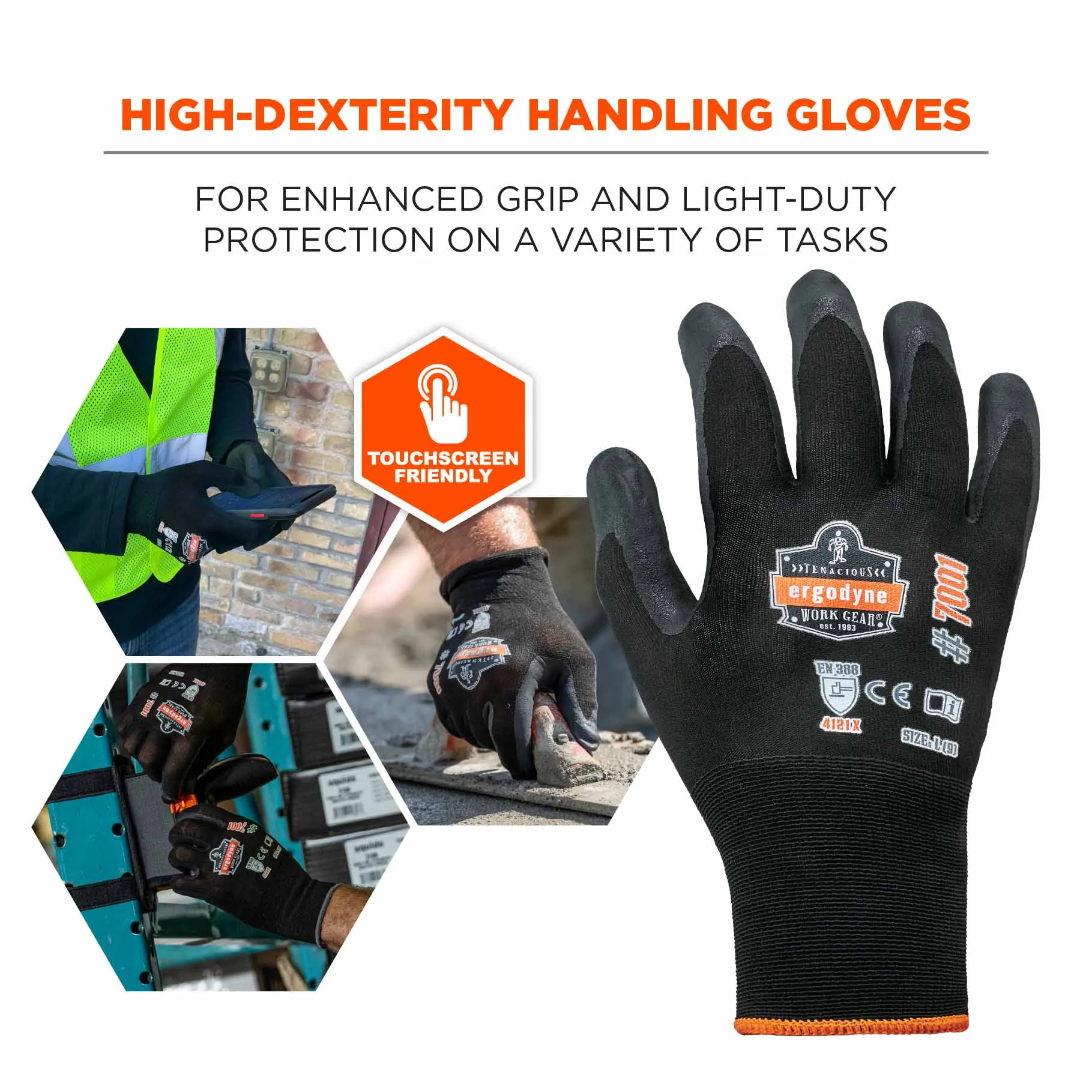 Ergodyne 17854 7001-CASE L Black Nitrile-Coated Gloves - DSX 144-Pair