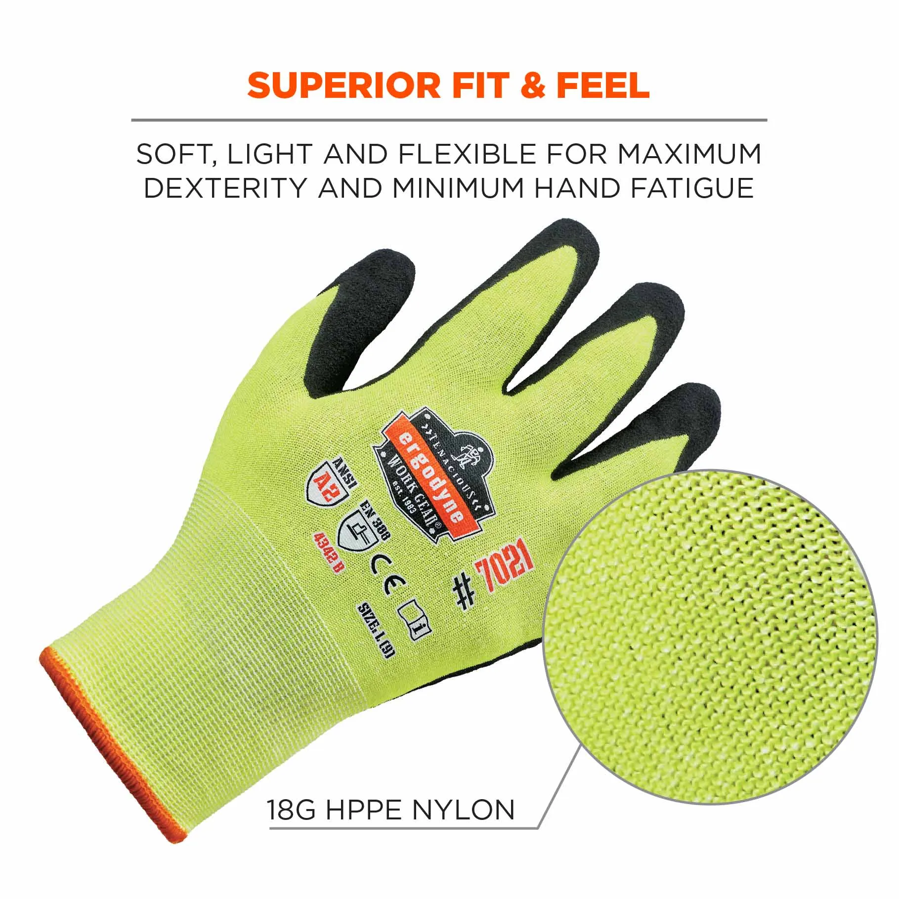 Ergodyne 17965 7021 XL Lime ANSI A2 Nitrile-Coated CR Gloves - WSX