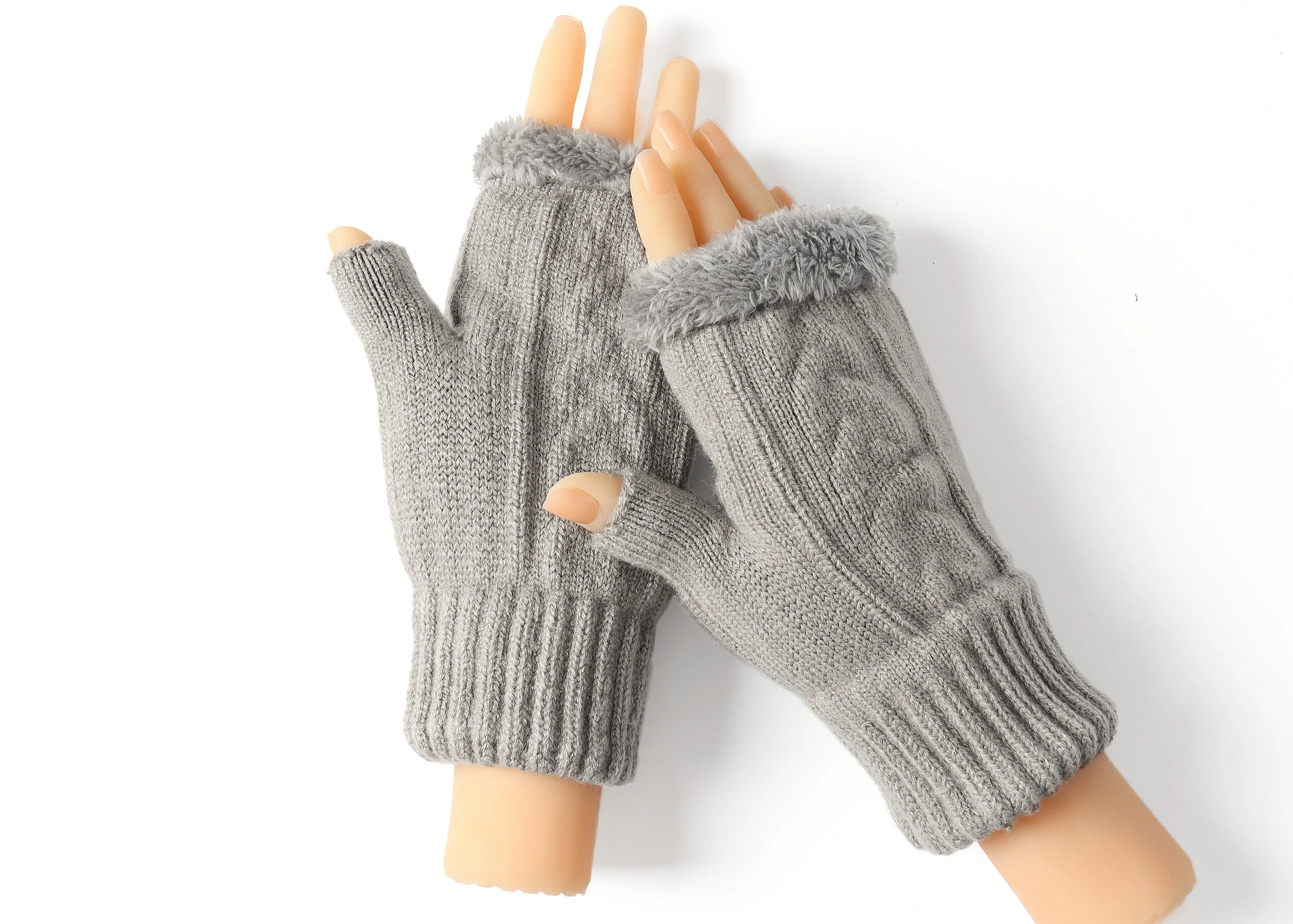 Fingerless Double-layer Ultra Plush Knit Gloves Typing Mittens