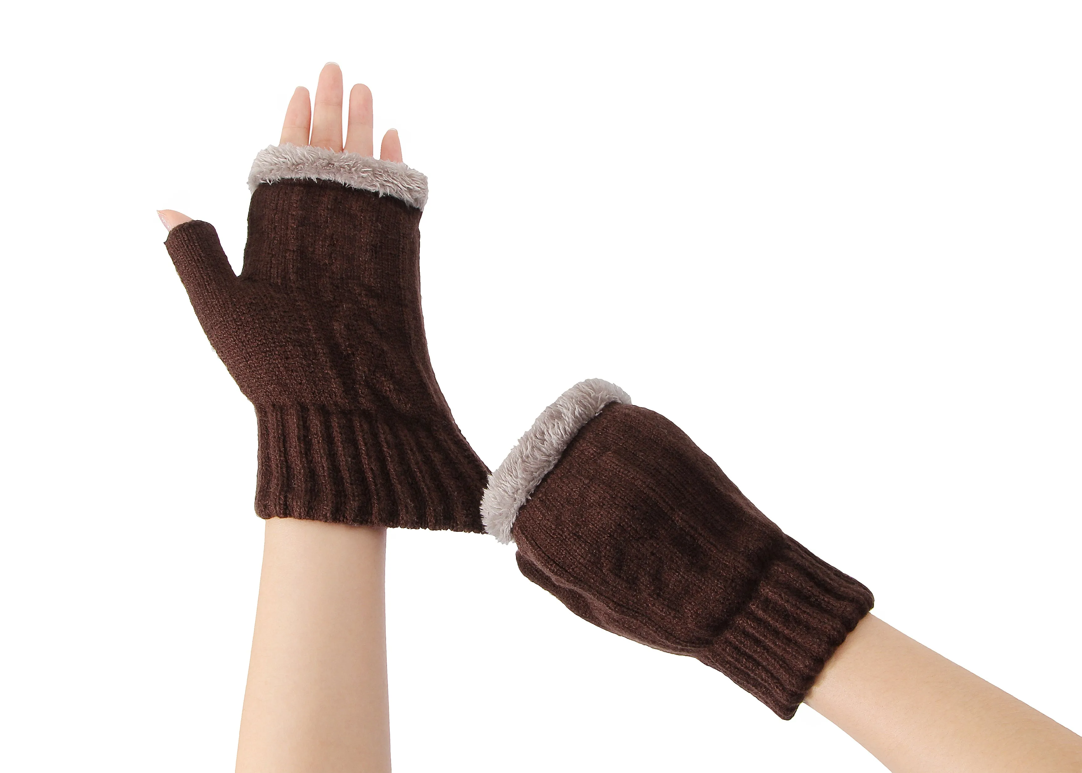 Fingerless Double-layer Ultra Plush Knit Gloves Typing Mittens