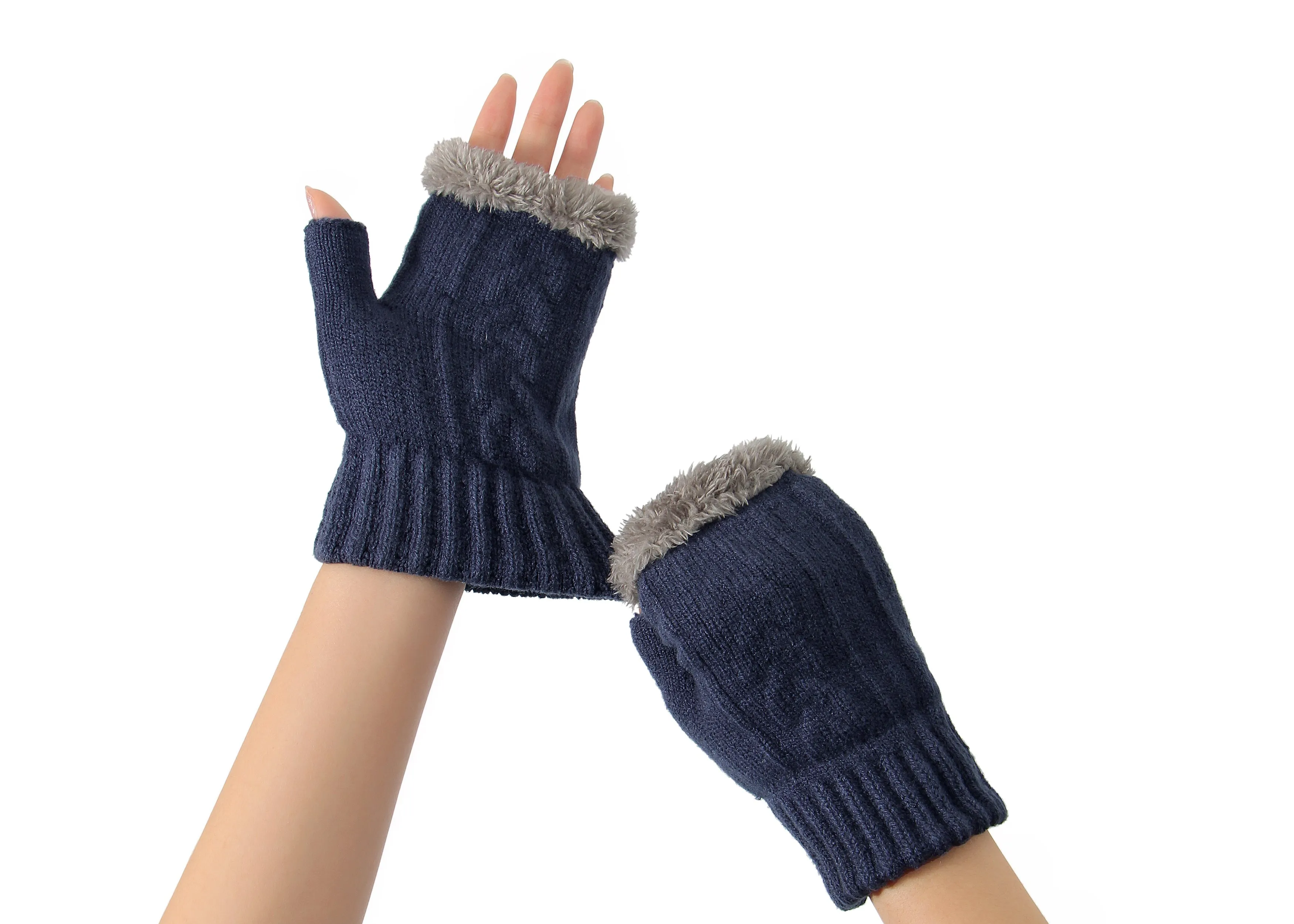 Fingerless Double-layer Ultra Plush Knit Gloves Typing Mittens