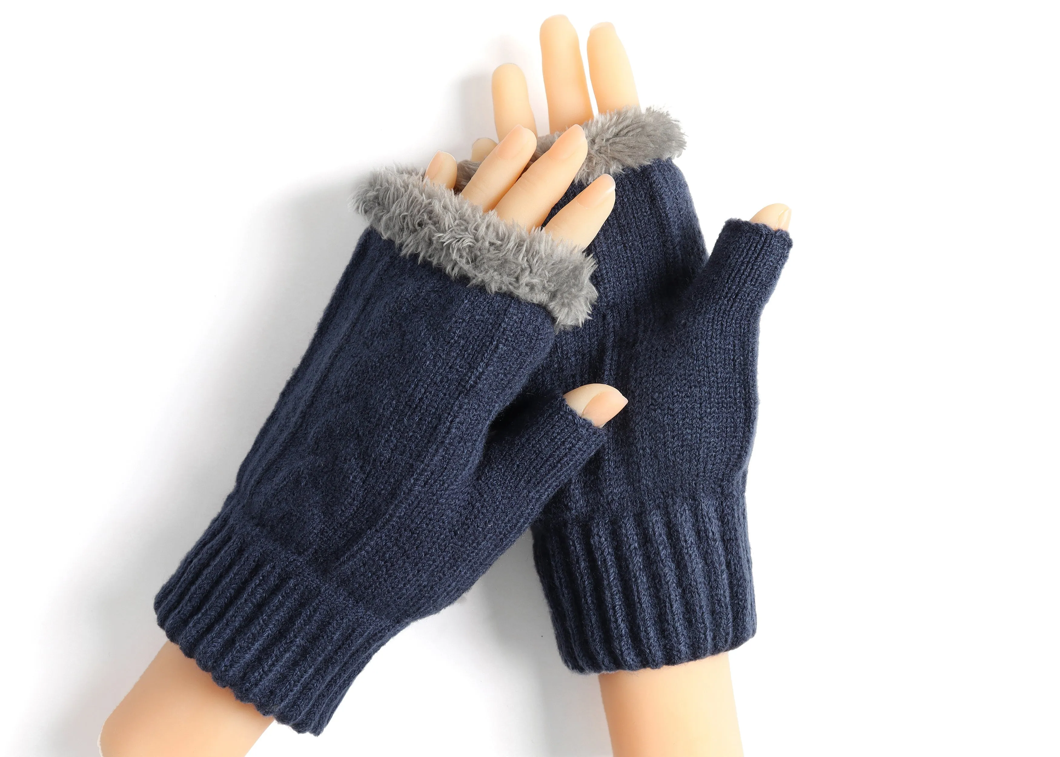 Fingerless Double-layer Ultra Plush Knit Gloves Typing Mittens