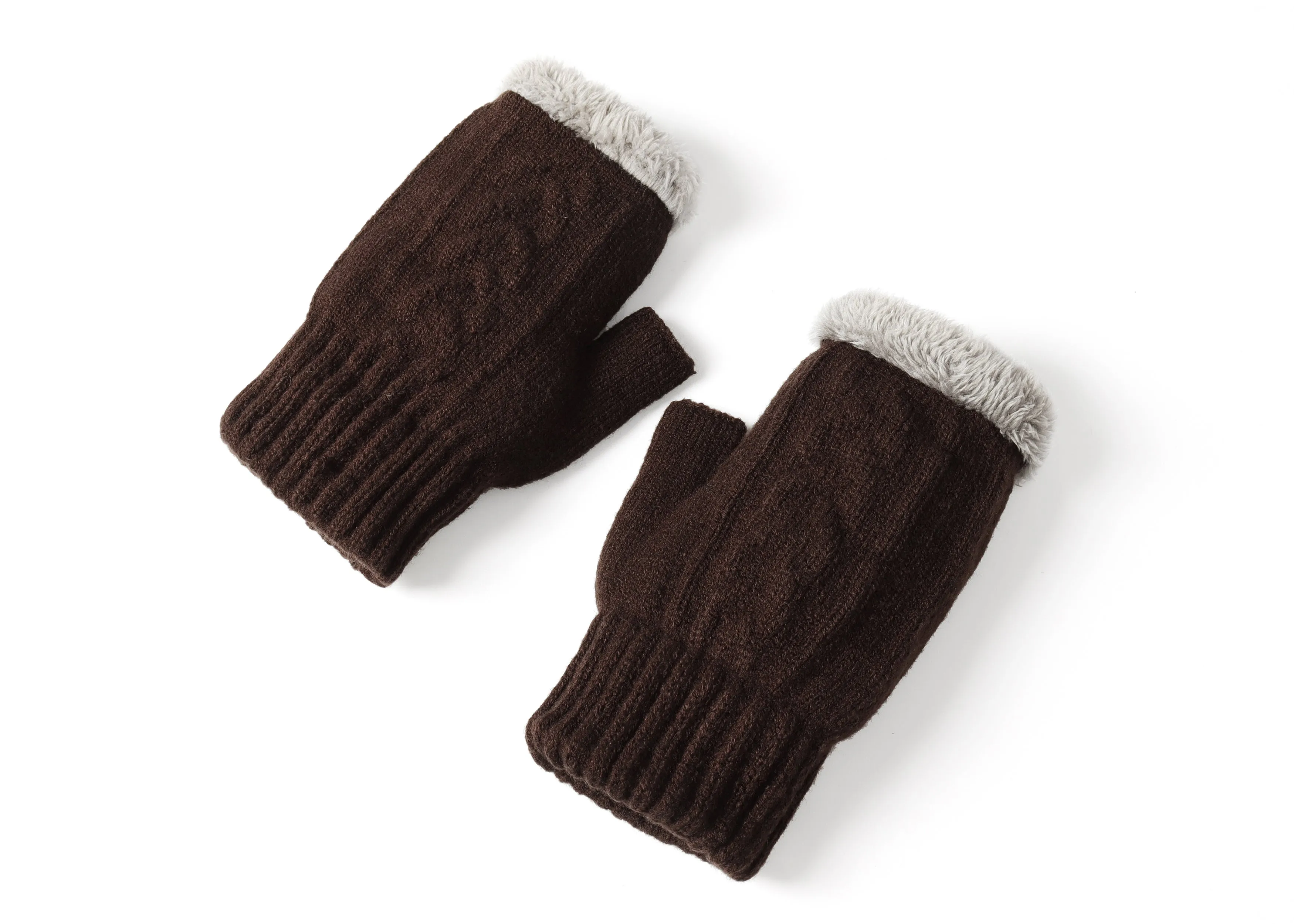 Fingerless Double-layer Ultra Plush Knit Gloves Typing Mittens