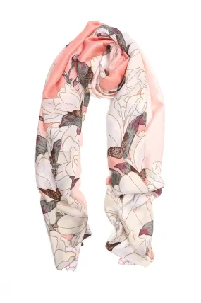 FLORAL SILK SCARF-PINK