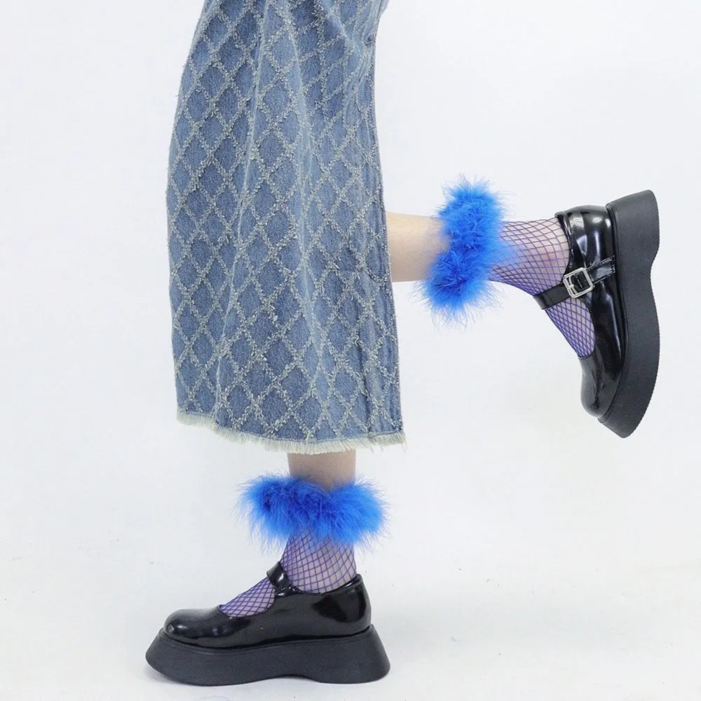 Furry Fishnet Ankle Socks