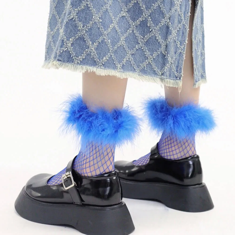 Furry Fishnet Ankle Socks