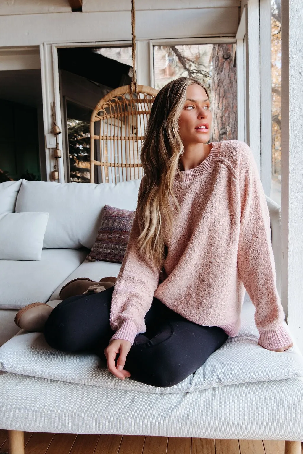 Fuzzy Pink Ribbed Pullover Sweater