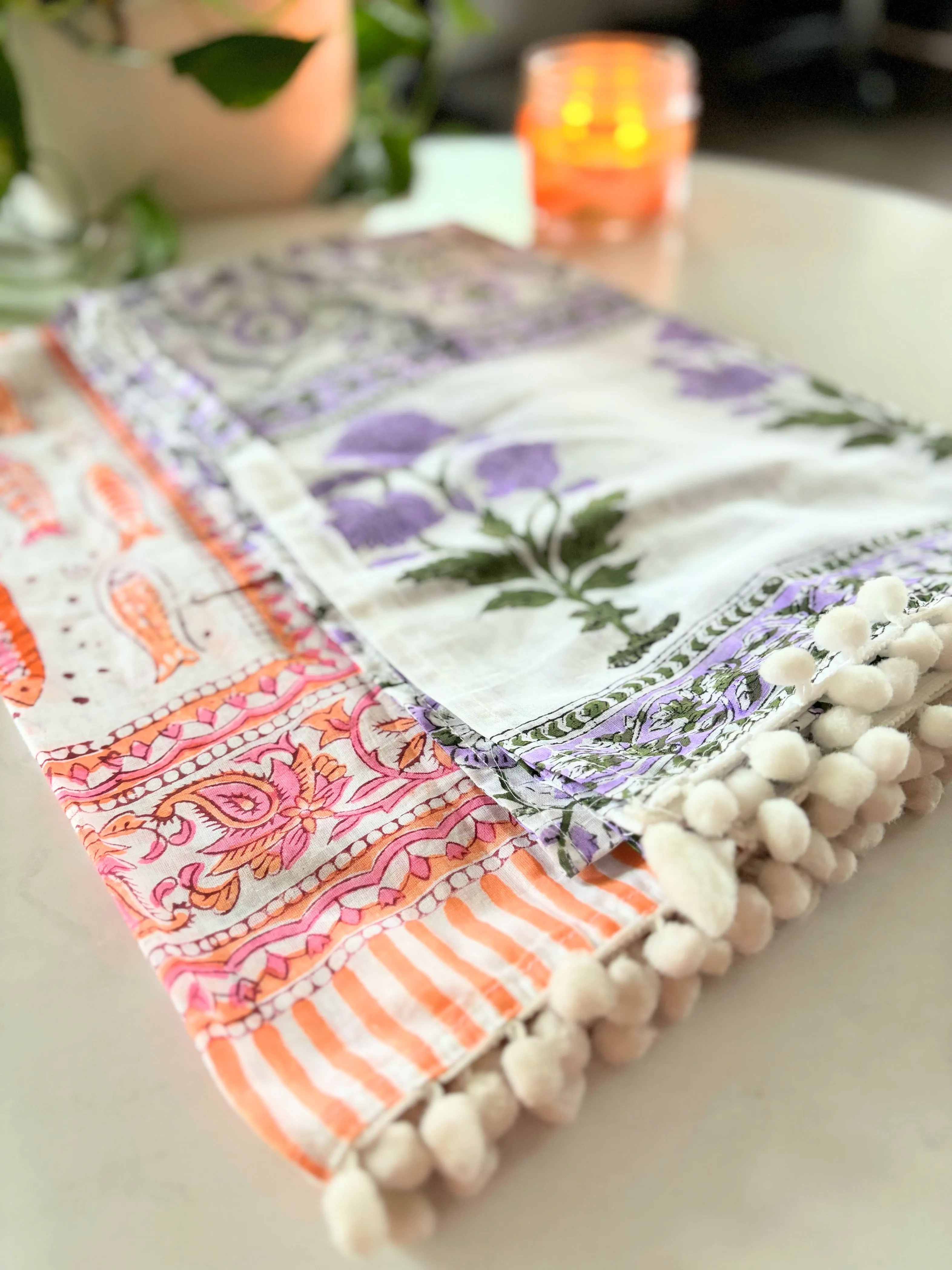 Handmade Organic Cotton Printed Scarves Women with Tassels - Pack of 2