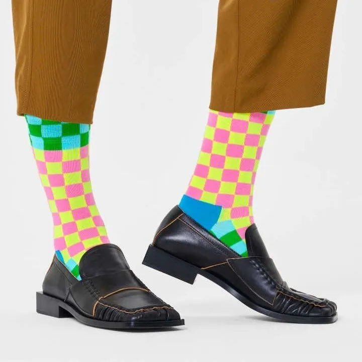 Happy Socks: Checkerboard Pink Yellow Blue