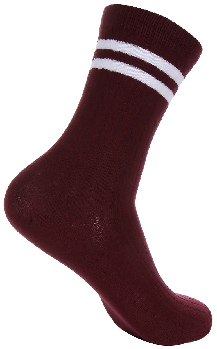 Justinreess England 2 Pairs Stripe Socks In Maroon