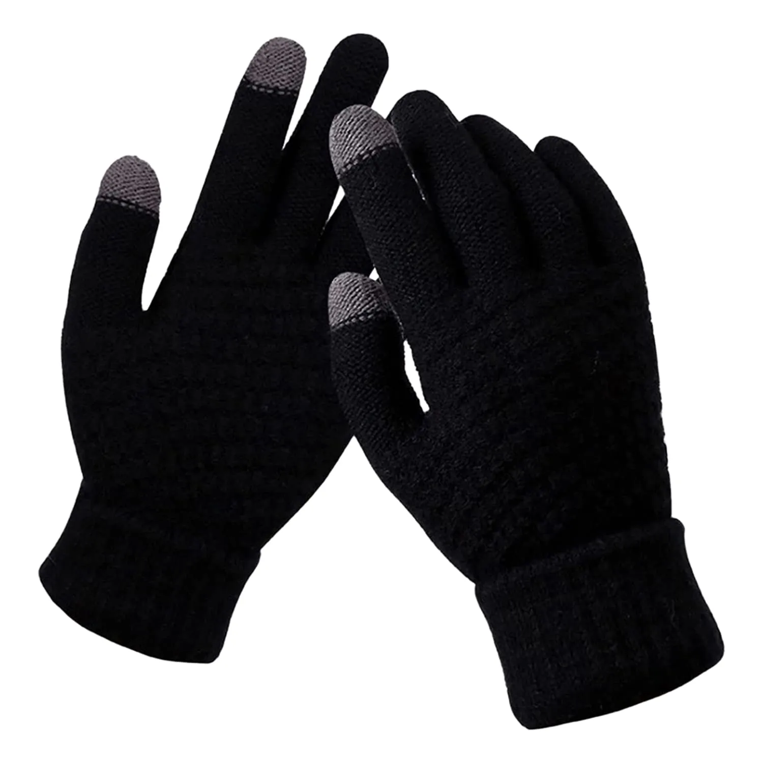 Kuber Industries Unisex Hand Gloves|Winter Gloves For Men, Woman|Touchscreen Woolen Gloves|Warm Winter Woolen Stretchable Gloves|1 Pair| (Black)