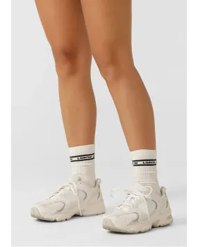 Lorna Jane Sporty Crew Sock - White/Midnight Blue