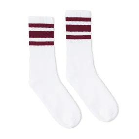 Maroon Striped Socks | White