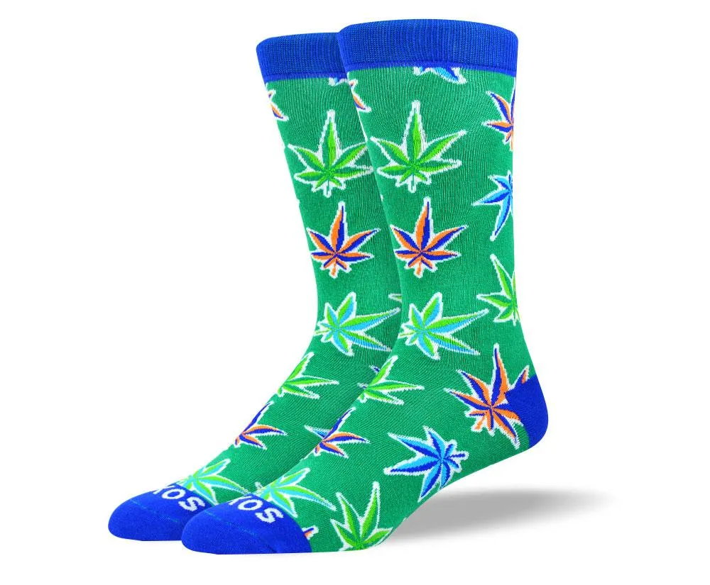 Men's Colorful Green Weed Leaf Socks