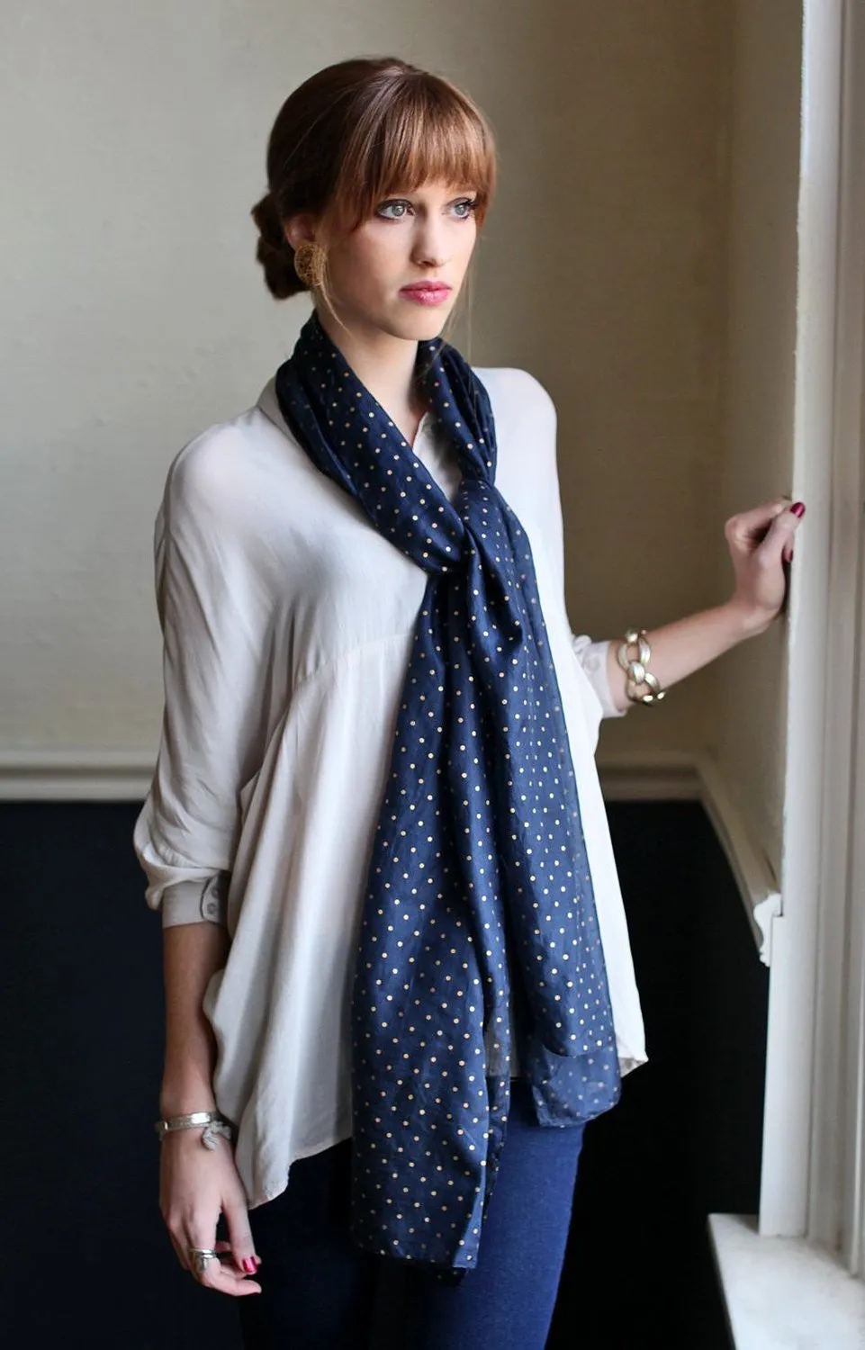 Paris Gold Mini Polka Dot Silk Scarf