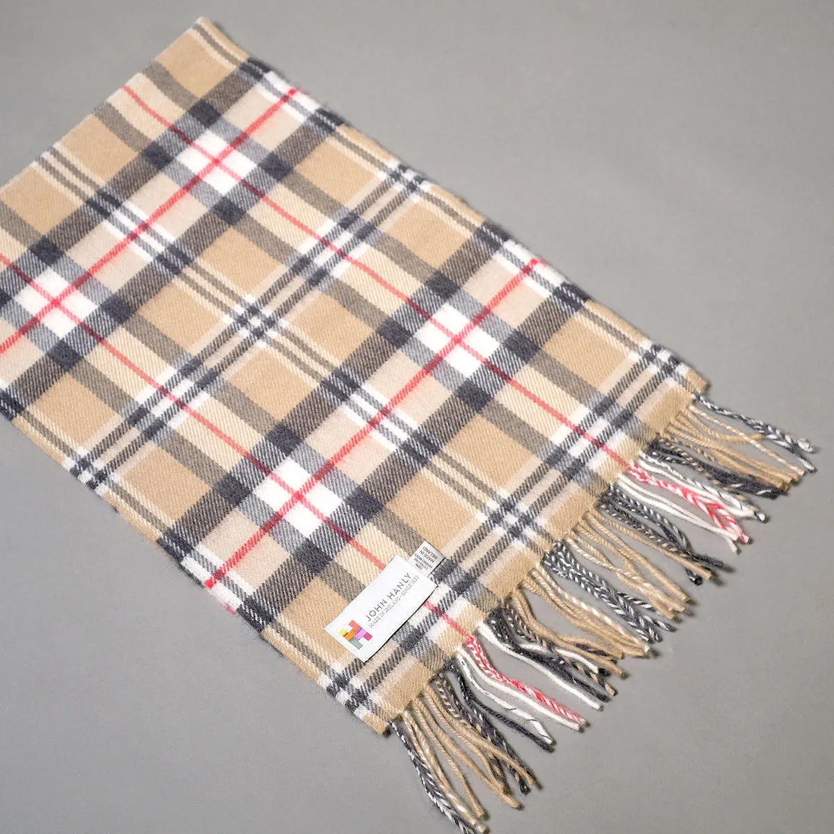 Pure Merino Wool Scarf in Camel Check