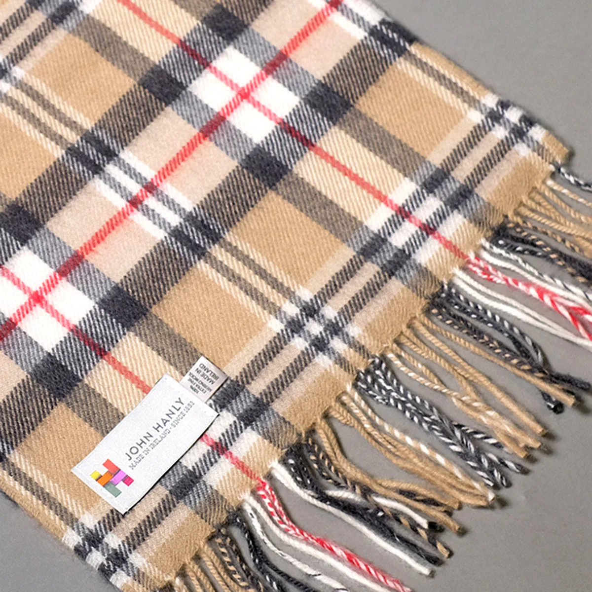 Pure Merino Wool Scarf in Camel Check