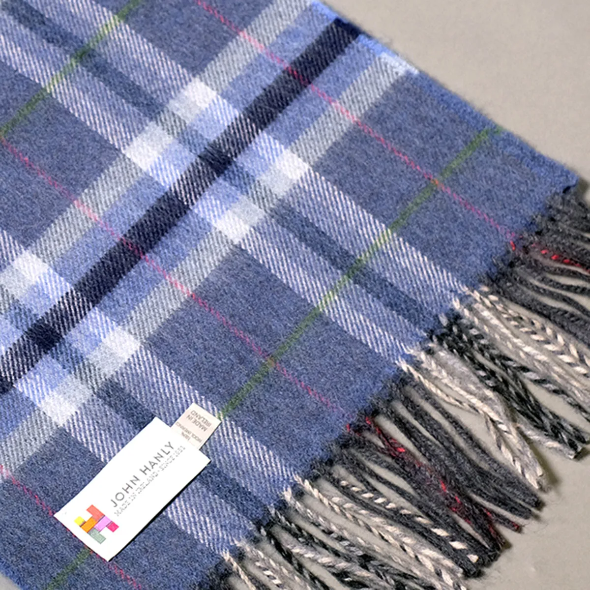 Pure merino wool scarf in grey & blue check