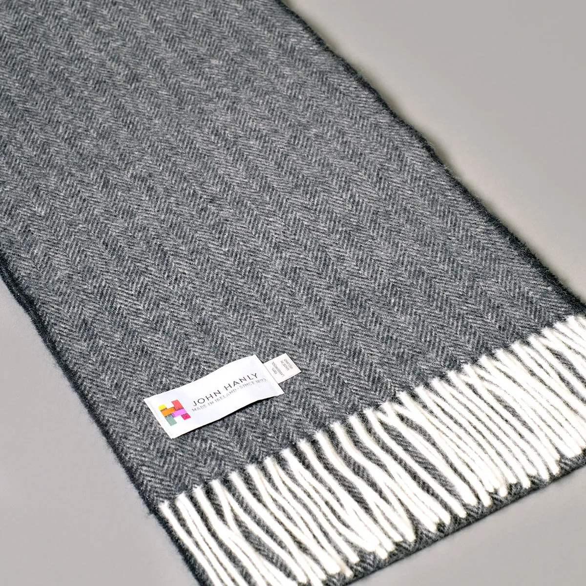 Pure Wool Scarf in Grey Herringbone