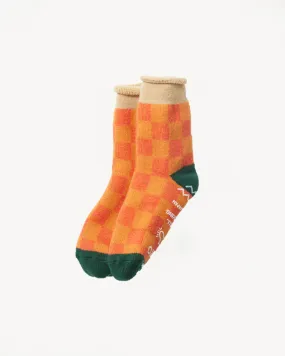 R1497 - Pile Room Socks "Checkerboard" - Beige, Dark Green