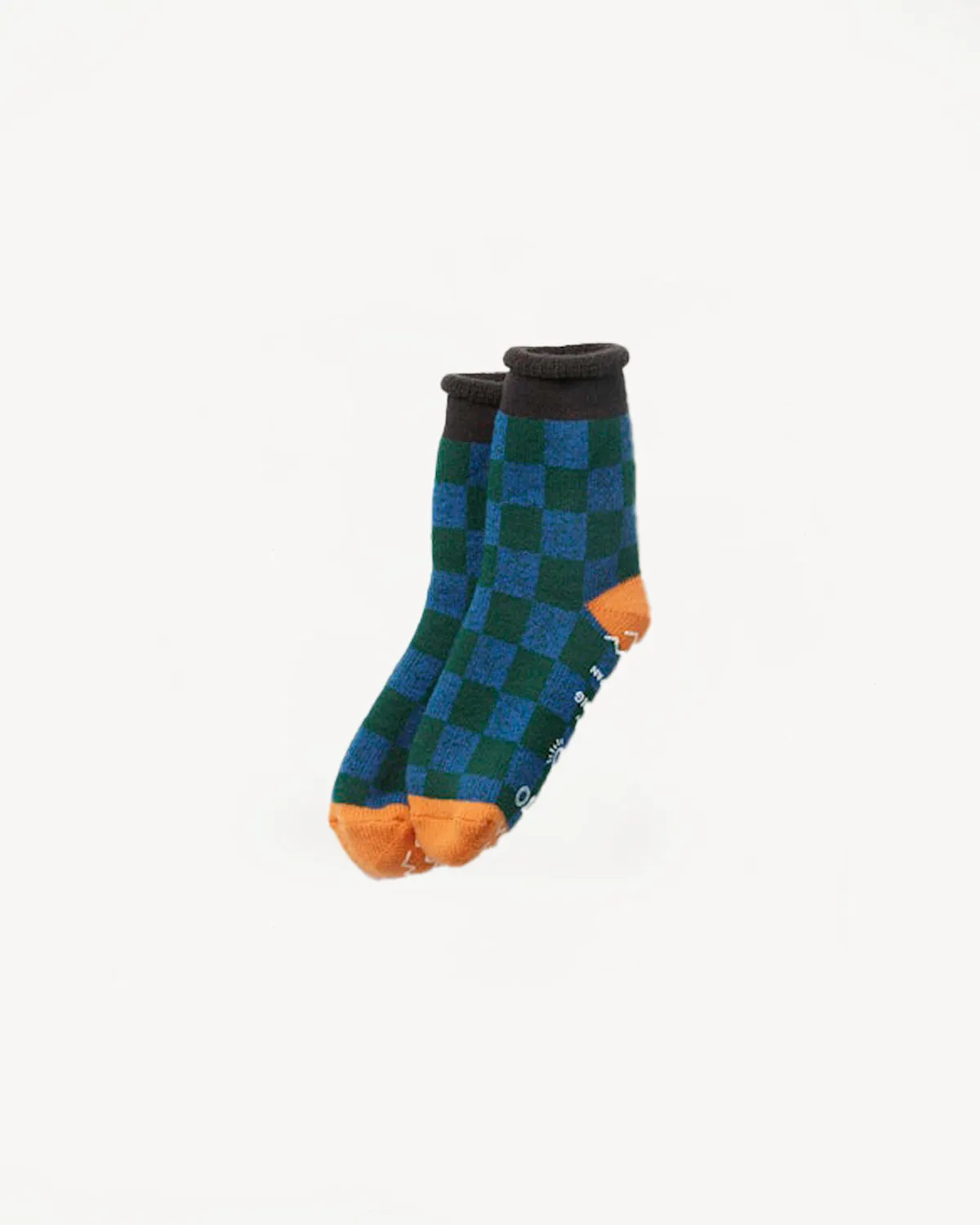 R1497 - Pile Room Socks "Checkerboard" - Charcoal, Light Orange