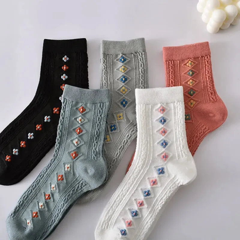 Retro Harajuku Embroidered Women Socks