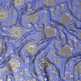 Royal Blue Paisley Premium pure silk Chiffon Fabric with Metallic Accents, 110cm Wide - Luxurious South Korean Textile-D17671