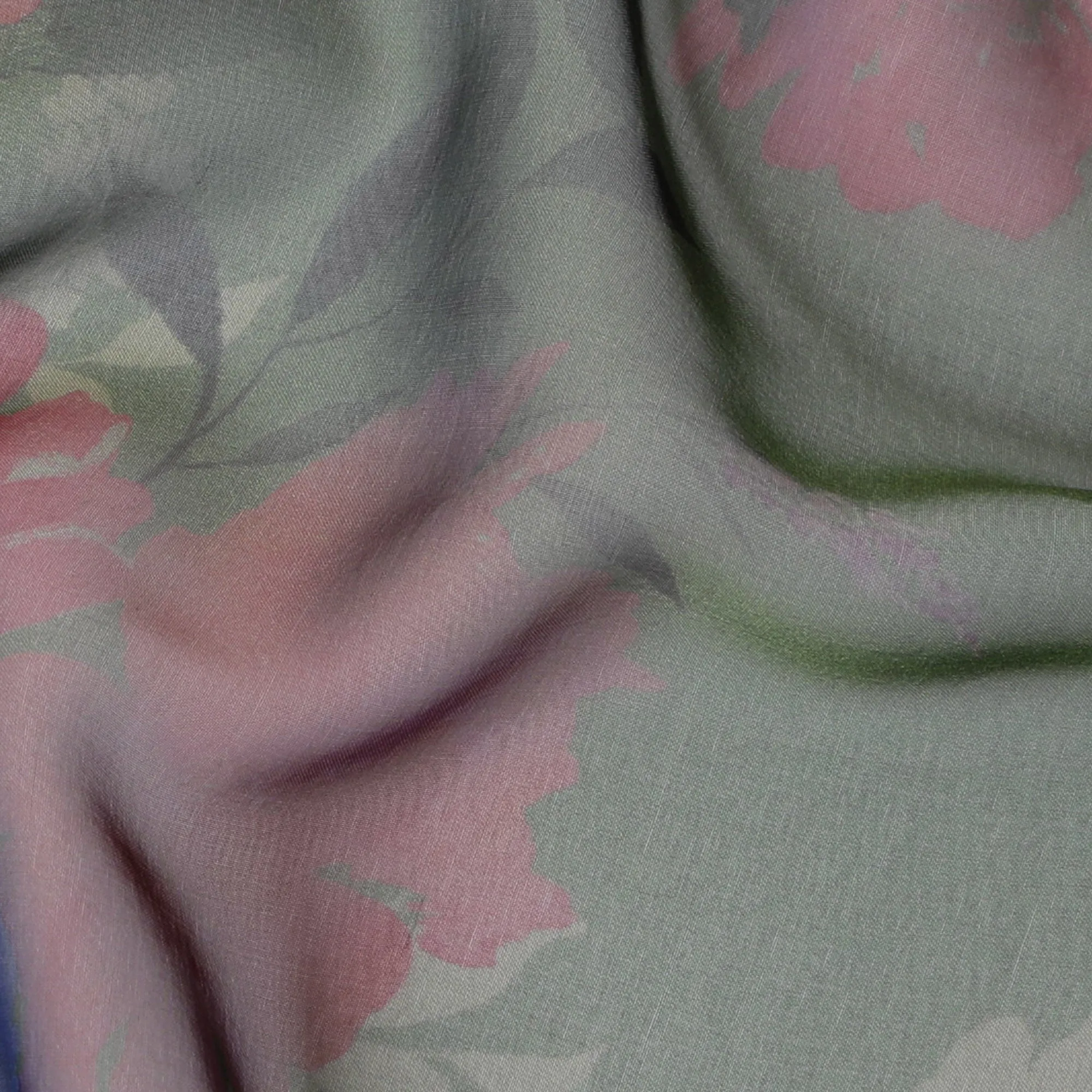 Soft Pink and Blue Floral Pure Silk Chiffon Fabric, 110 cms, South Korea-D19884