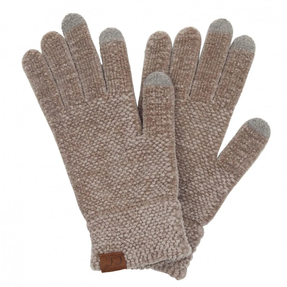 Taupe Chenille Knit Smart Touch Touchscreen Gloves