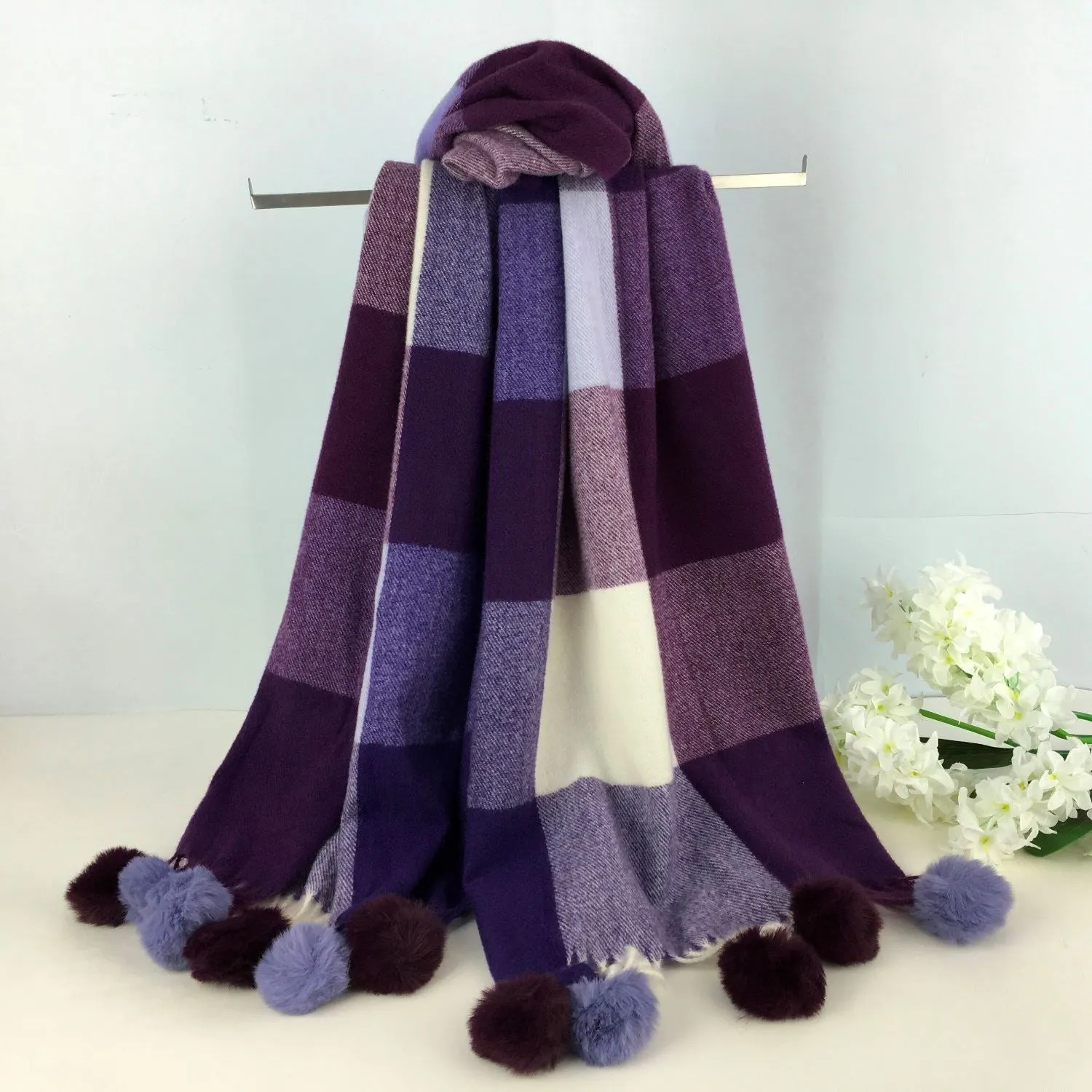 Twinkle Pom Pom Scarf/Shawl - Purple