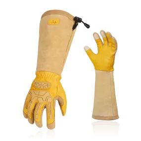 VGO 1 Pair Premium Cow Grain Leather Extra-long Cuff Thornproof, Anti-abrasion, Anti-Impact Gardening Gloves(CA9659-M)