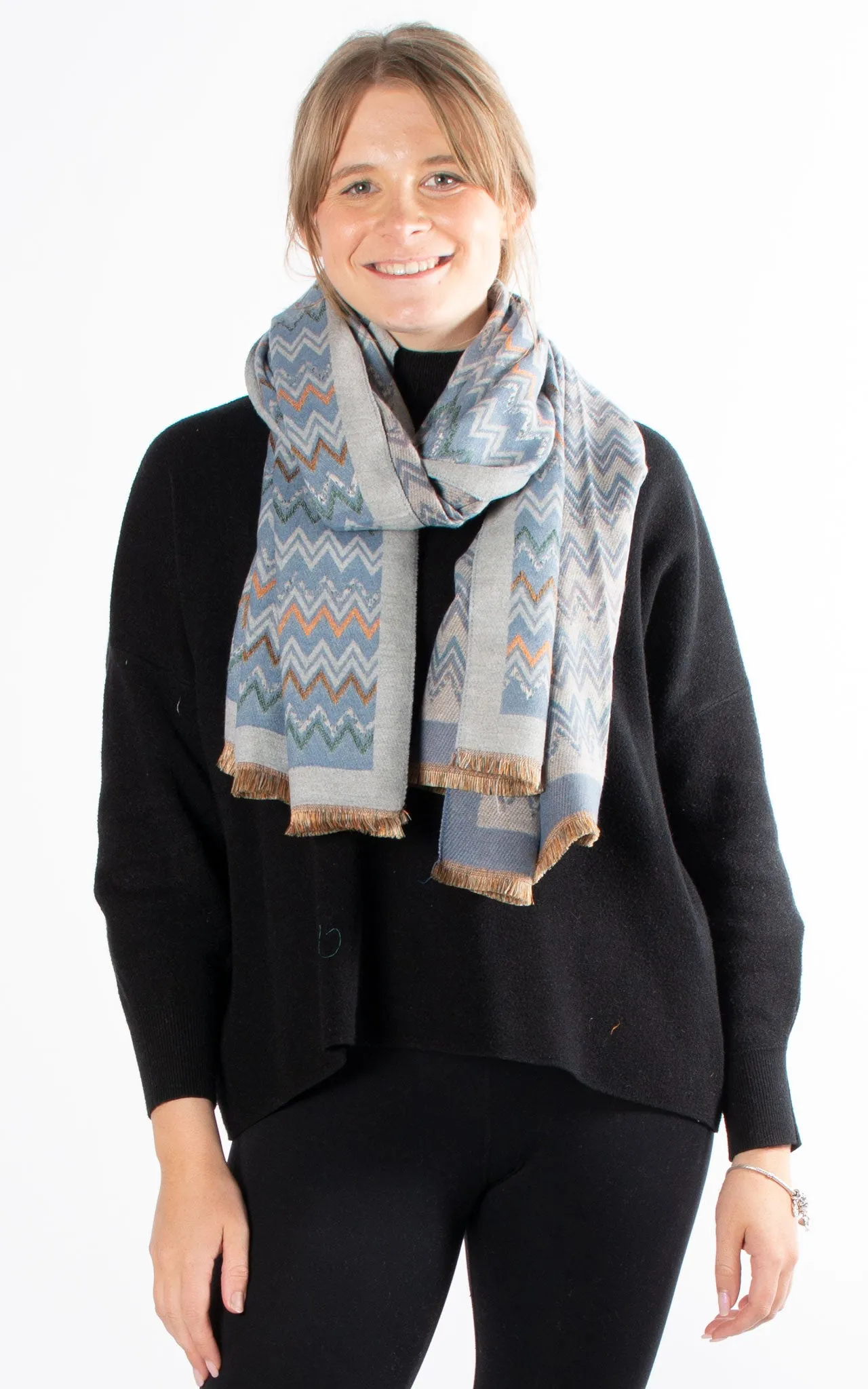 Winter Scarf | Zig Zag | Blue & Grey