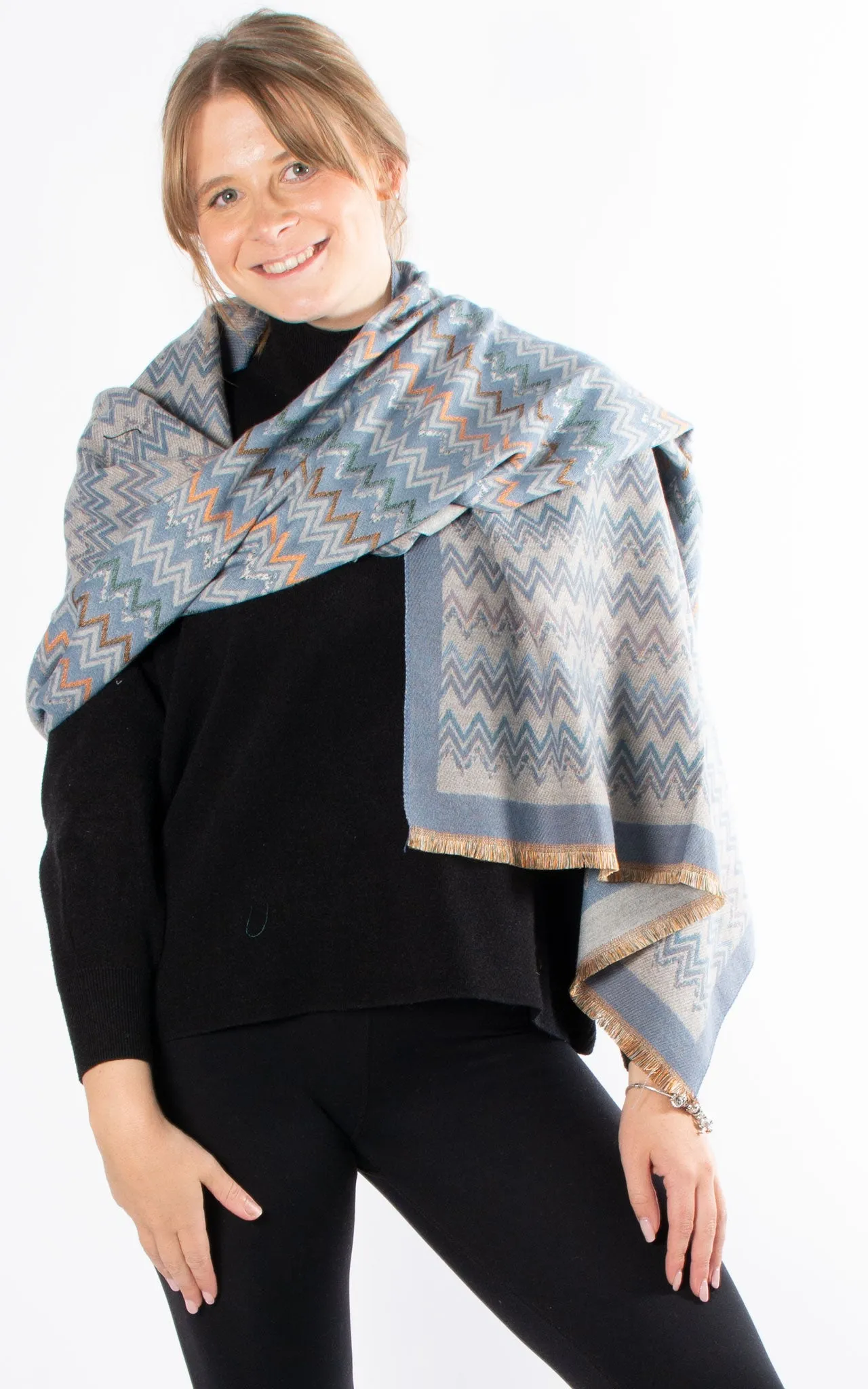 Winter Scarf | Zig Zag | Blue & Grey