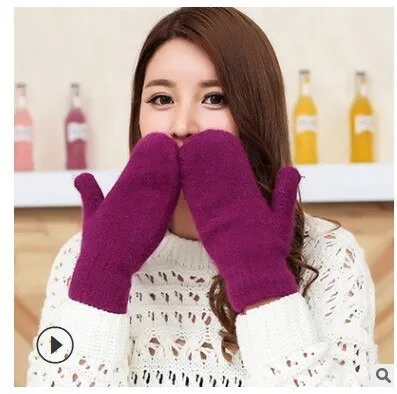 Women Winter Thick Knitted Cashmere Double Layer Plush Wool Knit Warm Mittens Female Cute Full Fingers Gloves L80