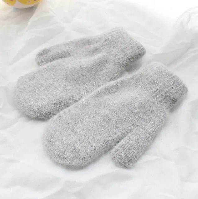 Women Winter Thick Knitted Cashmere Double Layer Plush Wool Knit Warm Mittens Female Cute Full Fingers Gloves L80