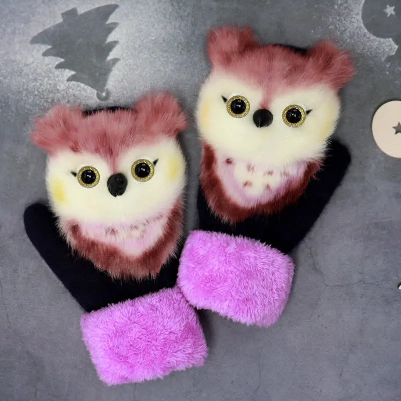 Women's Cute Animal Furry Mittens Gloves