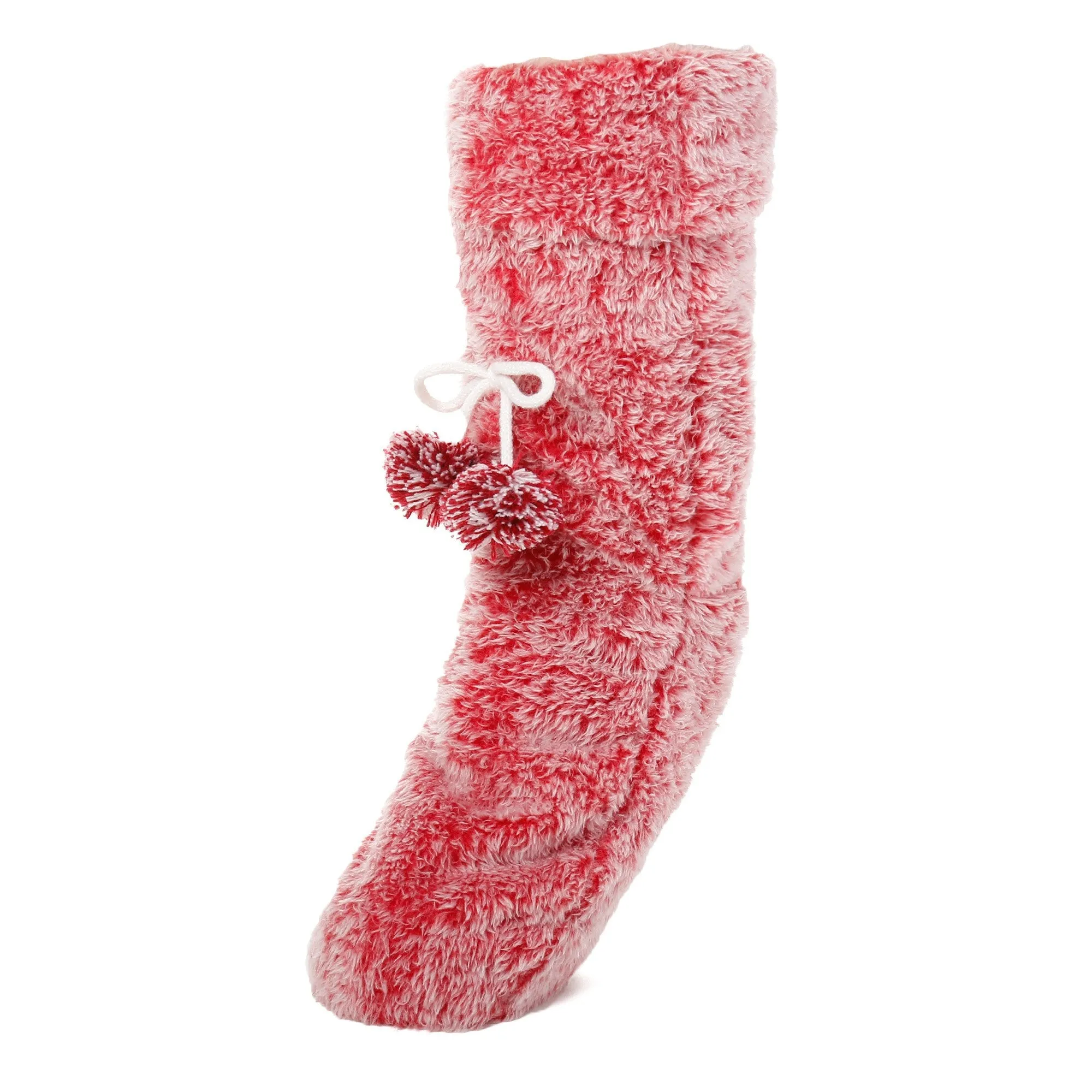 Women's Fuzzy Plush Tall Slipper Socks with Pom-Poms