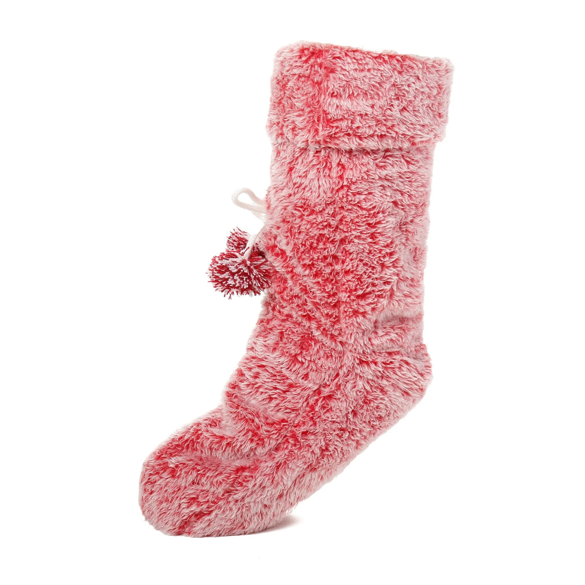 Women's Fuzzy Plush Tall Slipper Socks with Pom-Poms