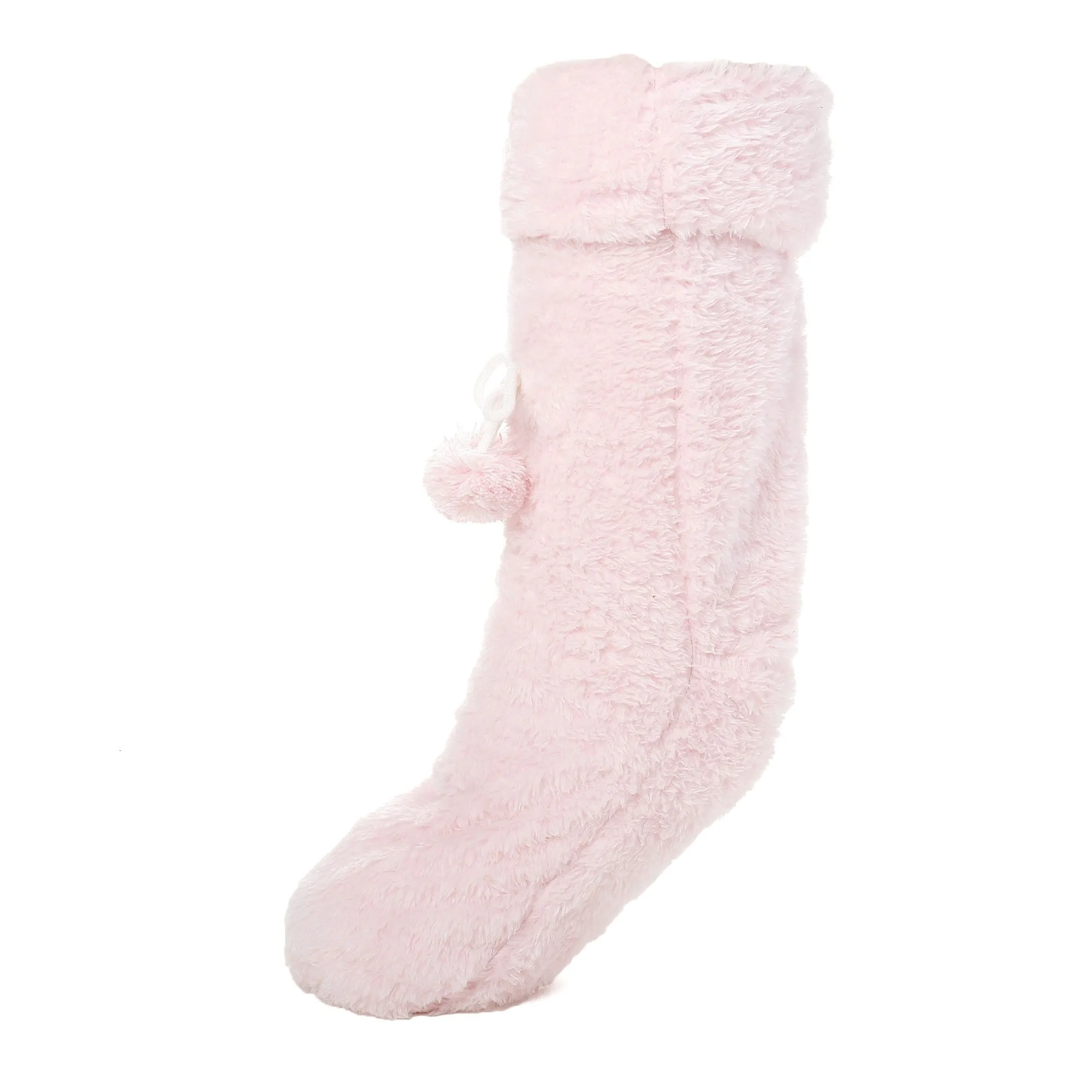 Women's Fuzzy Plush Tall Slipper Socks with Pom-Poms