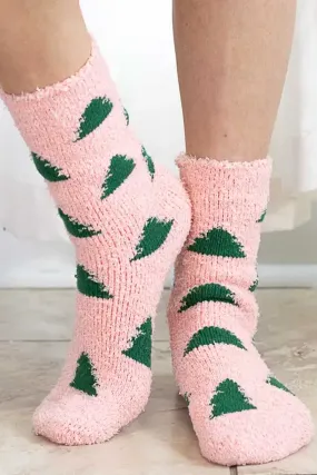 Women's Snuggle Socks-Pink Christmas Trees